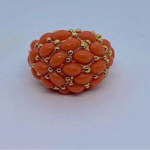 Vintage KJL Large Gold Tone Faux Coral Cabachon Domed Ring